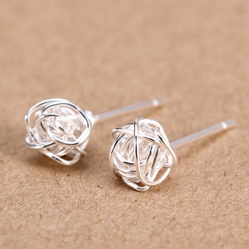 925 Silver Wire Knot Stud Earrings - Picture 3 of 6